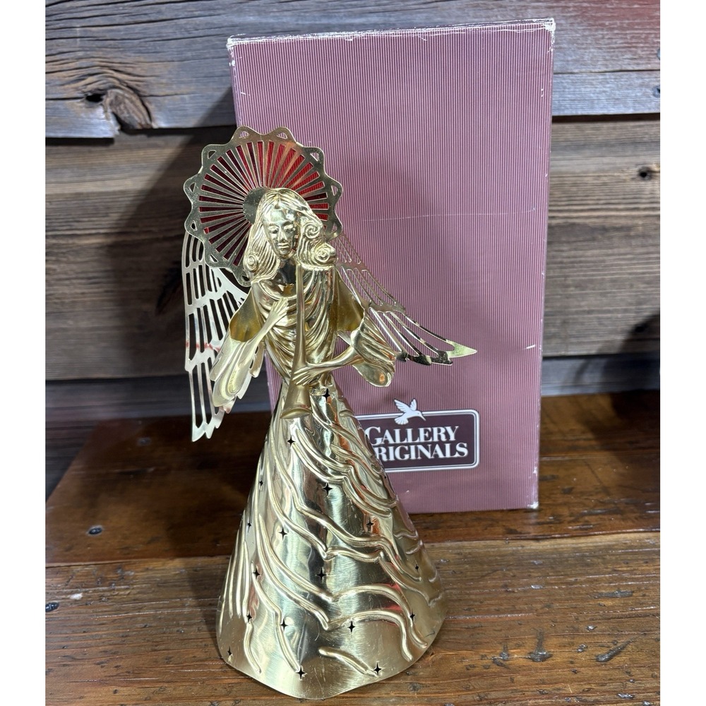 Avon Trumpeting Angel Christmas Tree Top Ornament Gallery Originals Metal Box